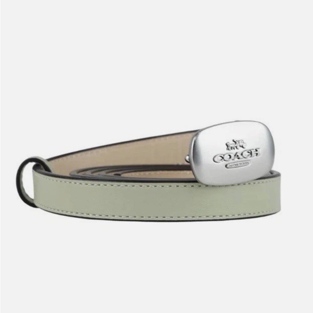 Coach Mint Green Leather Belt with Silver Buckle
